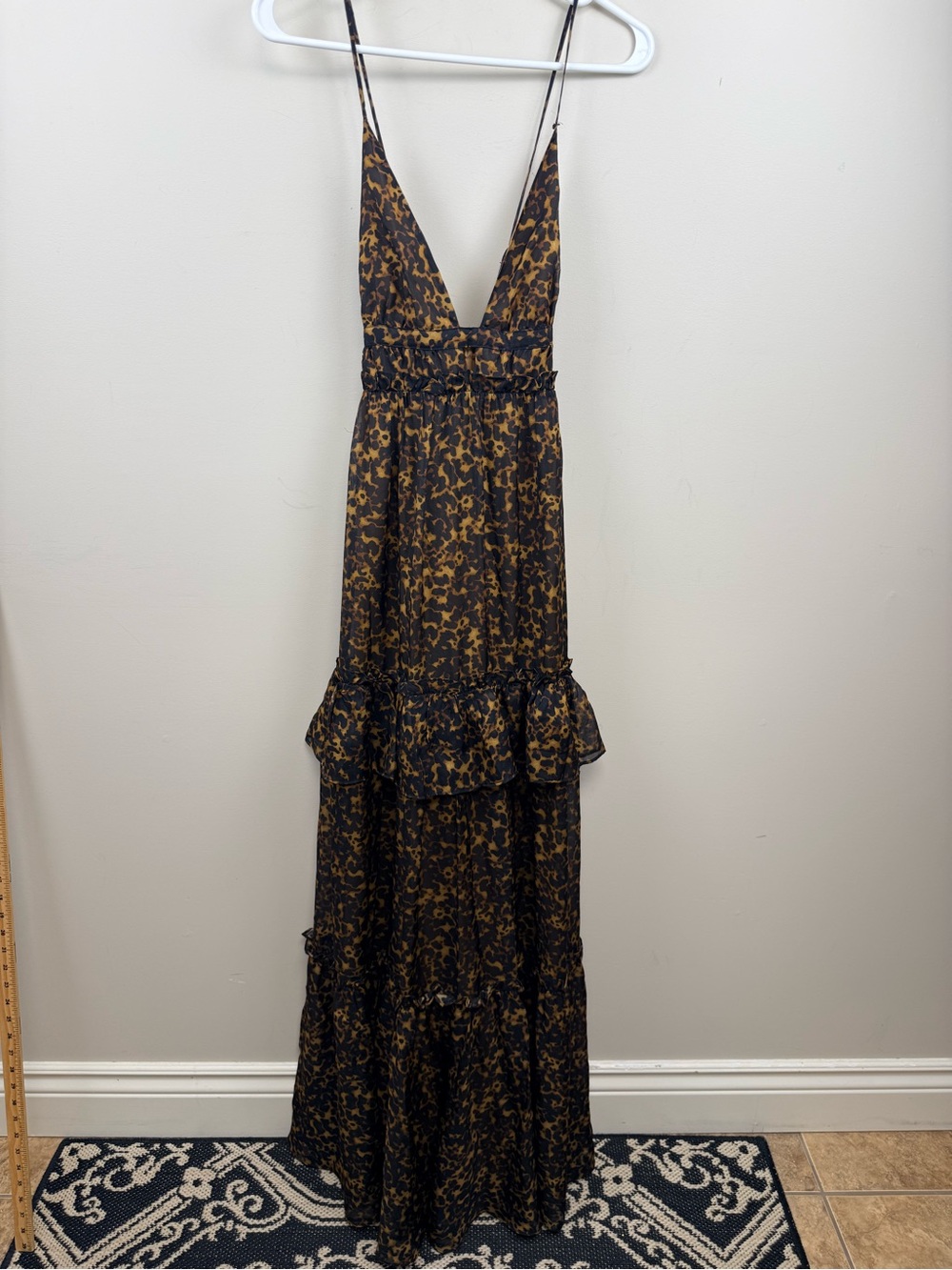 CAMI NYC silk animal print tiered spaghetti strap dress 10